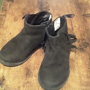 Old Navy Girls Sz 7 Black Frindge Zip Up Boots In Great Condition